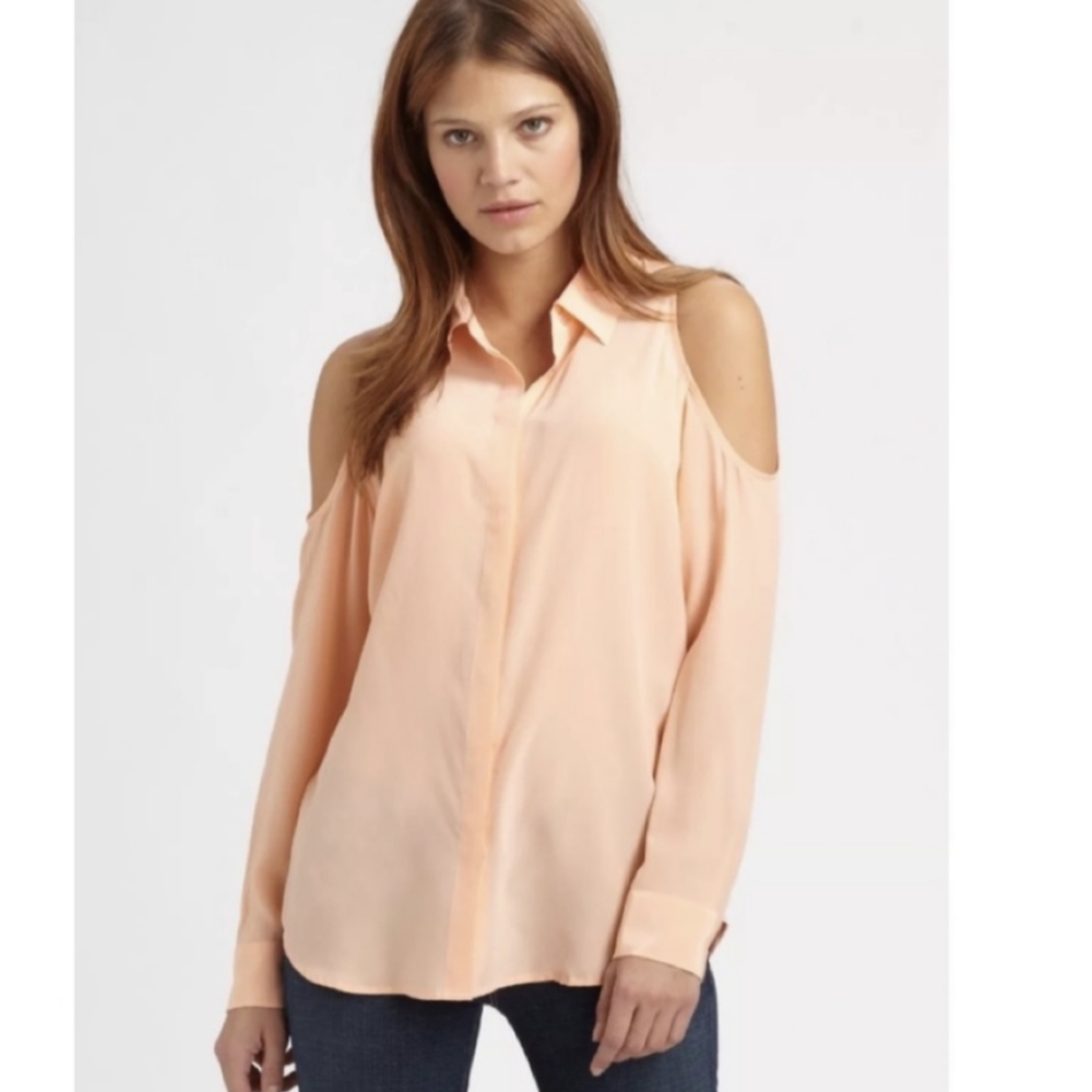 Equipment Peach Nixie Open Shoulder Button Down Blouse XS